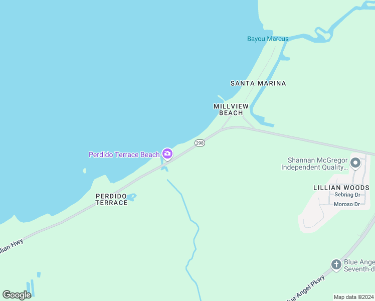 map of restaurants, bars, coffee shops, grocery stores, and more near 9605 Lillian Highway in Pensacola