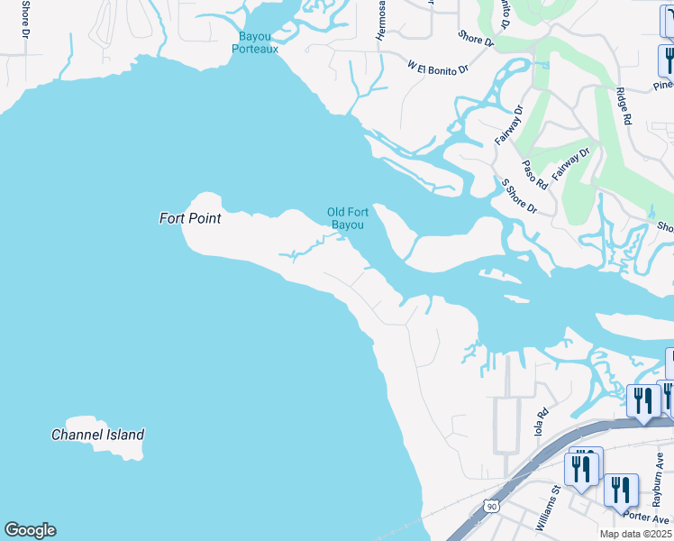 map of restaurants, bars, coffee shops, grocery stores, and more near 234 Lovers Lane in Ocean Springs