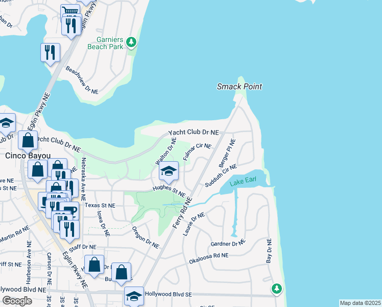 map of restaurants, bars, coffee shops, grocery stores, and more near 138 Fulmar Circle Northeast in Fort Walton Beach