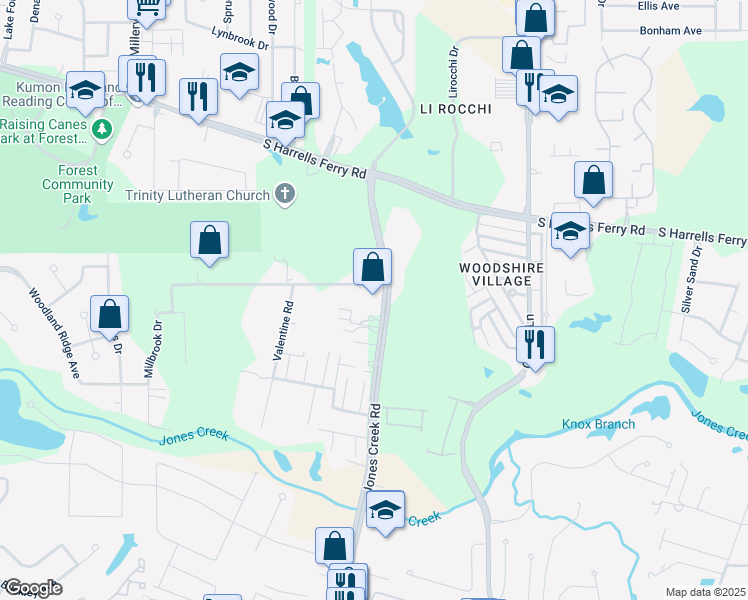 map of restaurants, bars, coffee shops, grocery stores, and more near 15450 Terrell Road in Baton Rouge