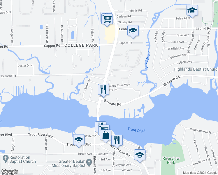 map of restaurants, bars, coffee shops, grocery stores, and more near 2972 Calebs Cove Way in Jacksonville