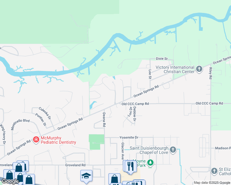 map of restaurants, bars, coffee shops, grocery stores, and more near 5509 Via Pointe in Ocean Springs