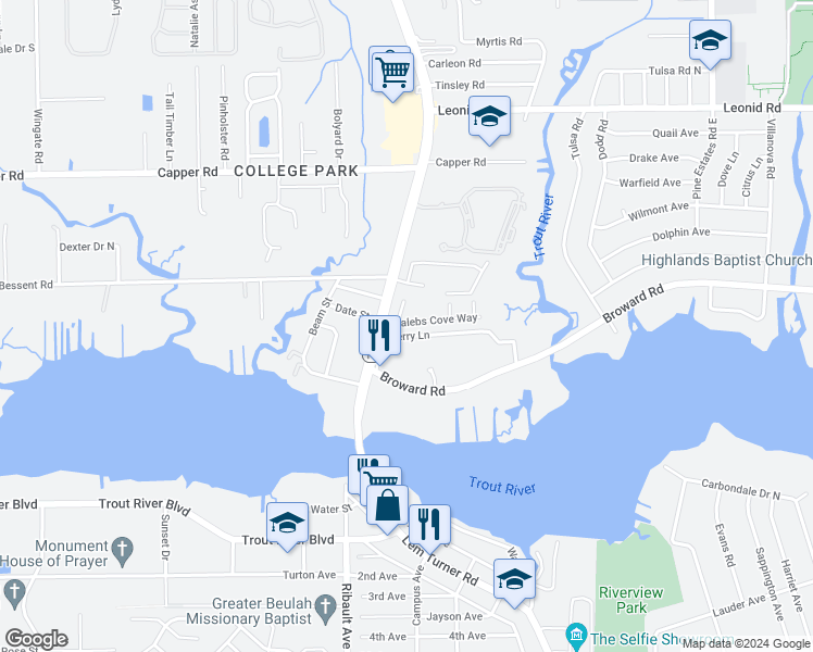 map of restaurants, bars, coffee shops, grocery stores, and more near 2960 Calebs Cove Way in Jacksonville