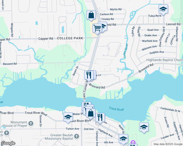 map of restaurants, bars, coffee shops, grocery stores, and more near 10310 Lem Turner Road in Jacksonville