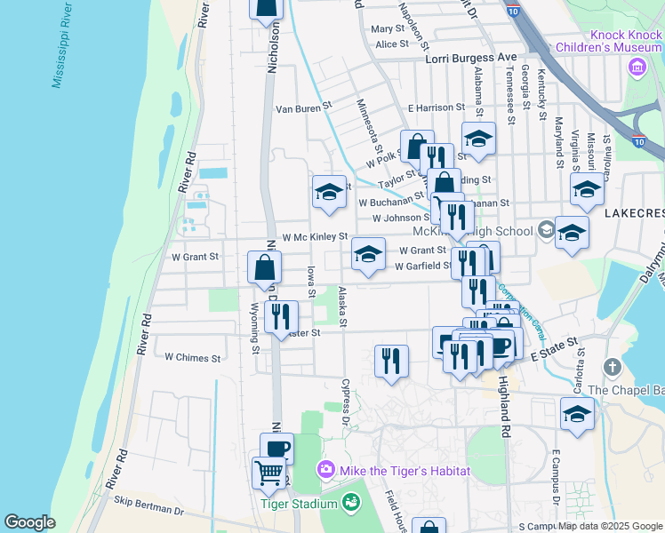 map of restaurants, bars, coffee shops, grocery stores, and more near 2720 Alaska Street in Baton Rouge
