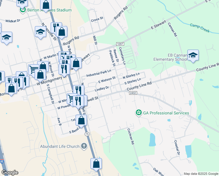 map of restaurants, bars, coffee shops, grocery stores, and more near 200 Easy Street in Willis