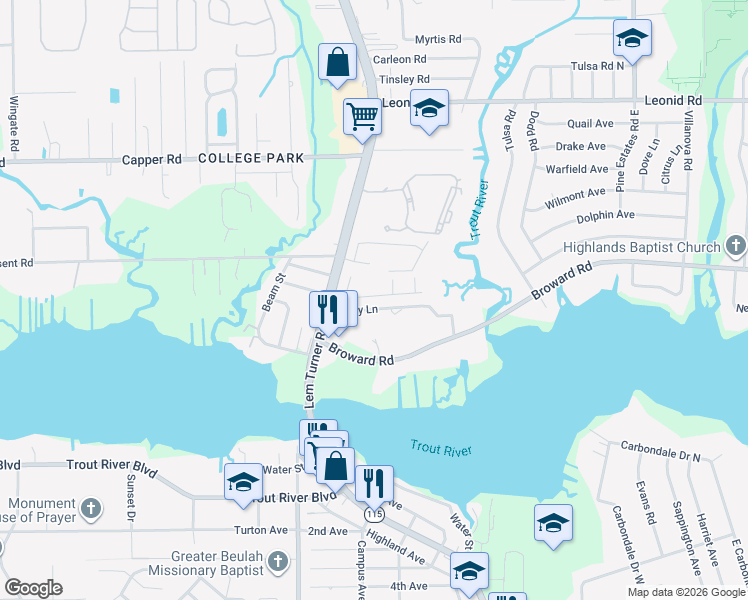 map of restaurants, bars, coffee shops, grocery stores, and more near 2918 Calebs Cove Way in Jacksonville