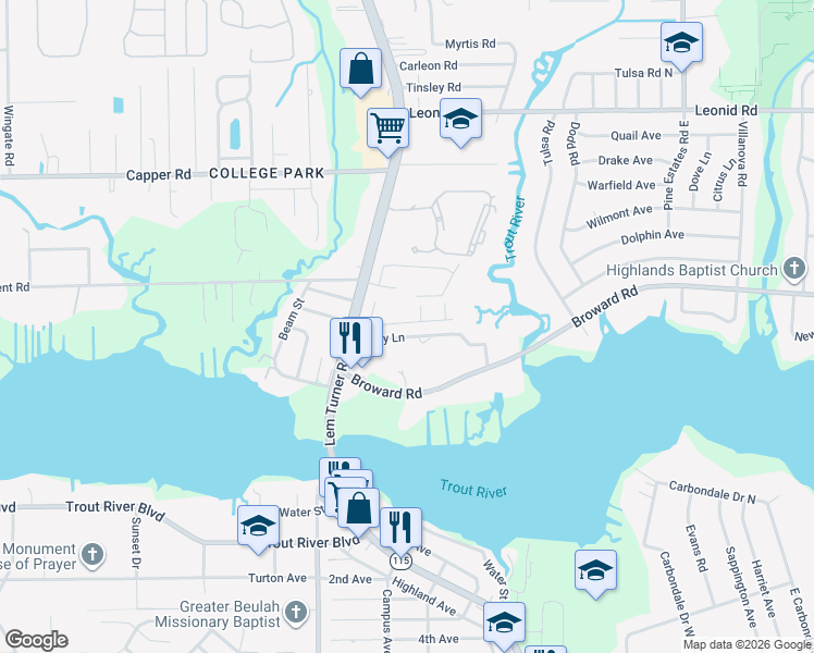 map of restaurants, bars, coffee shops, grocery stores, and more near 2906 Calebs Cove Way in Jacksonville