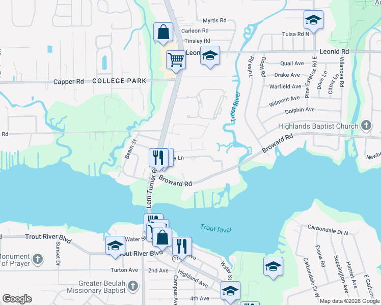 map of restaurants, bars, coffee shops, grocery stores, and more near 2882 Calebs Cove Way in Jacksonville