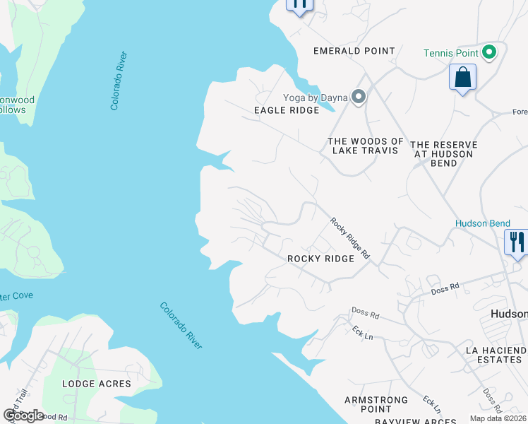 map of restaurants, bars, coffee shops, grocery stores, and more near 17145 Rocky Ridge Road in Austin