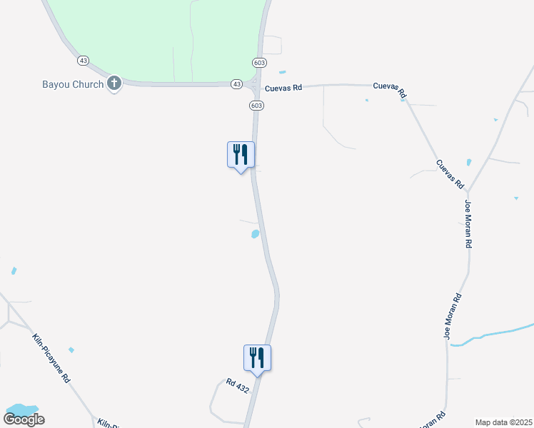 map of restaurants, bars, coffee shops, grocery stores, and more near 17286 Highway 603 in Kiln