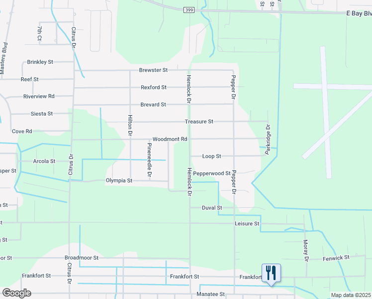 map of restaurants, bars, coffee shops, grocery stores, and more near 2413 Hemlock Drive in Navarre