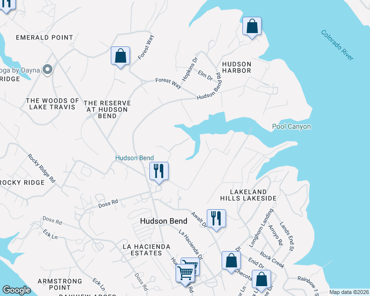 map of restaurants, bars, coffee shops, grocery stores, and more near 5711 Pool Canyon Cove in Austin