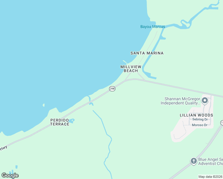 map of restaurants, bars, coffee shops, grocery stores, and more near 9553 Lillian Highway in Pensacola