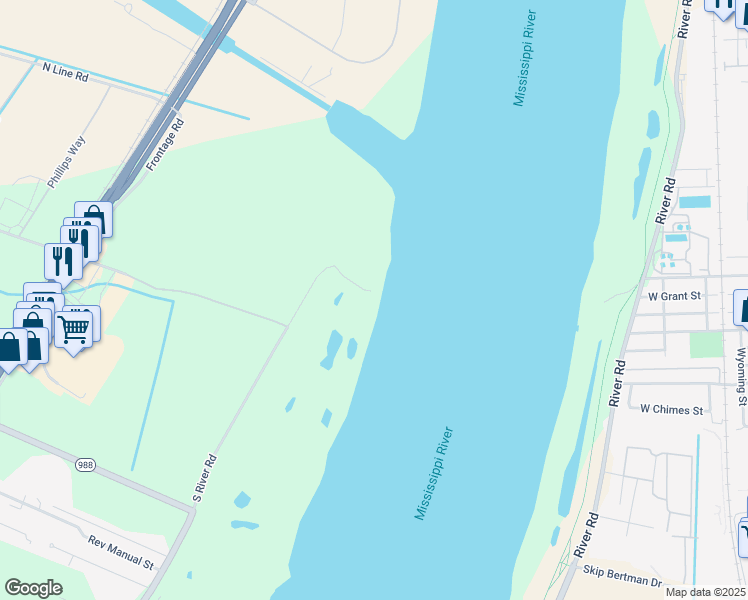 map of restaurants, bars, coffee shops, grocery stores, and more near 3035 South River Road in Port Allen