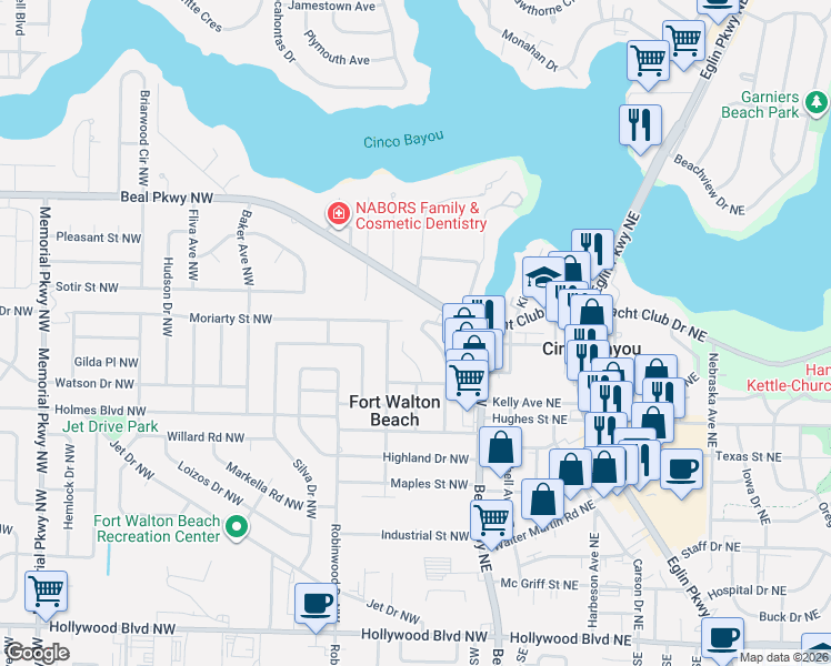 map of restaurants, bars, coffee shops, grocery stores, and more near 148 Alabama Avenue Northwest in Fort Walton Beach