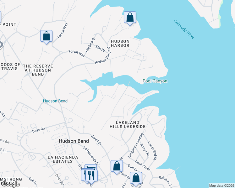 map of restaurants, bars, coffee shops, grocery stores, and more near 16000 Pool Canyon Road in Austin