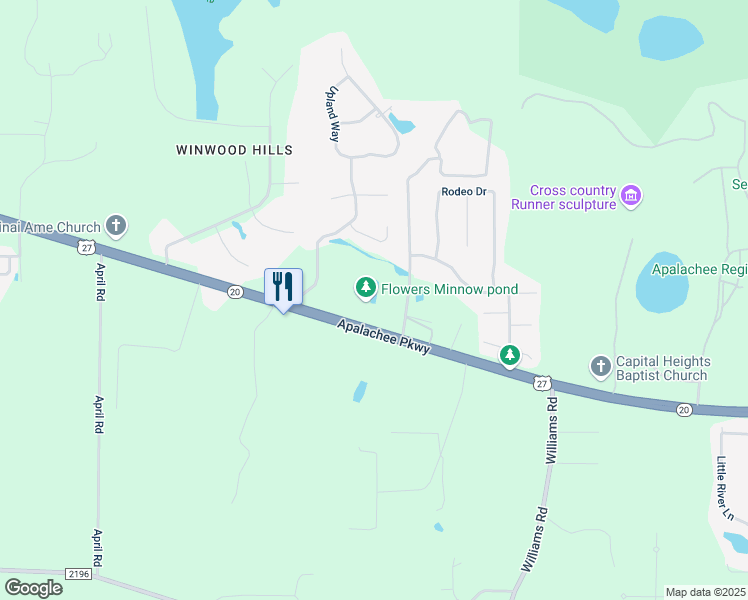 map of restaurants, bars, coffee shops, grocery stores, and more near 10010 Apalachee Parkway in Tallahassee