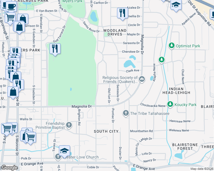 map of restaurants, bars, coffee shops, grocery stores, and more near 2000 Old Fort Drive in Tallahassee