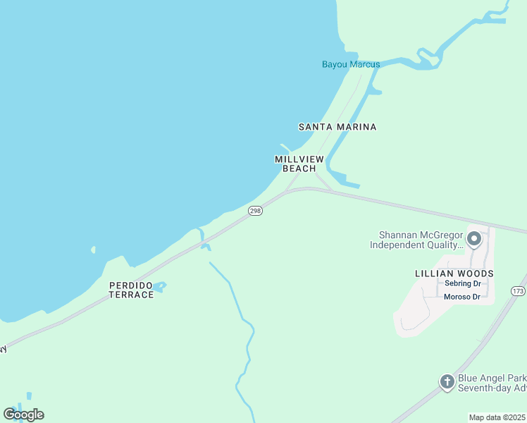 map of restaurants, bars, coffee shops, grocery stores, and more near 9515 Lillian Highway in Pensacola