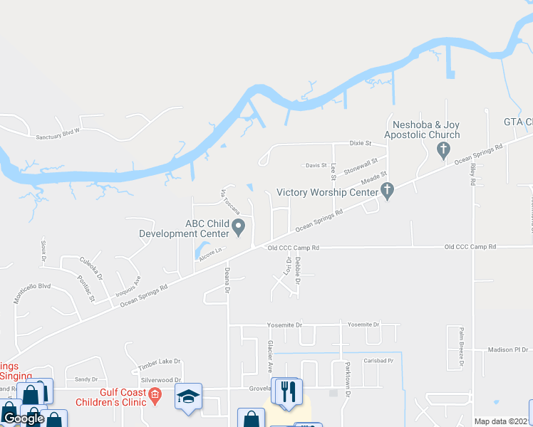 map of restaurants, bars, coffee shops, grocery stores, and more near 5509 Caymus Cove in Ocean Springs