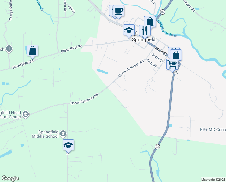 map of restaurants, bars, coffee shops, grocery stores, and more near 24298 Saint Cyr Lane in Springfield