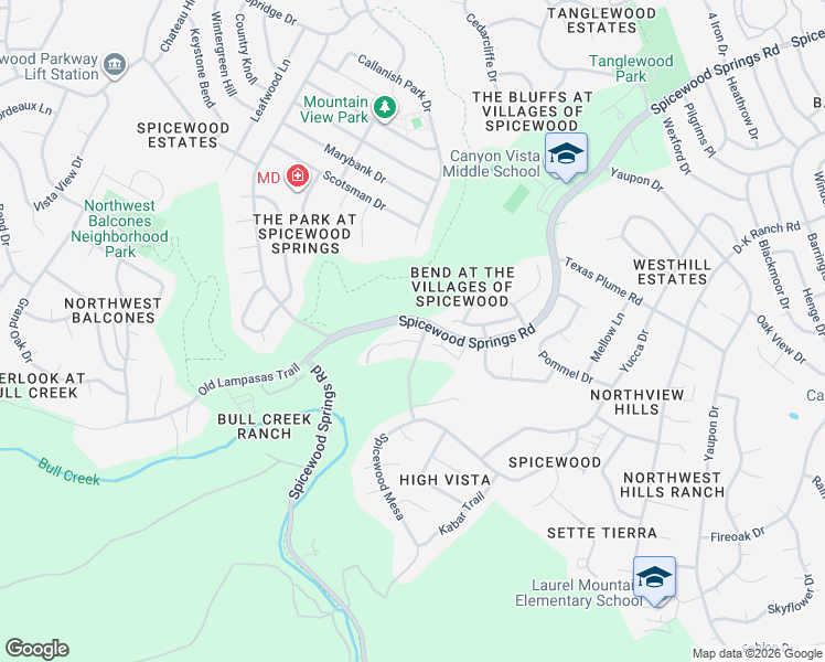 map of restaurants, bars, coffee shops, grocery stores, and more near 8612 Toro Creek Cove in Austin