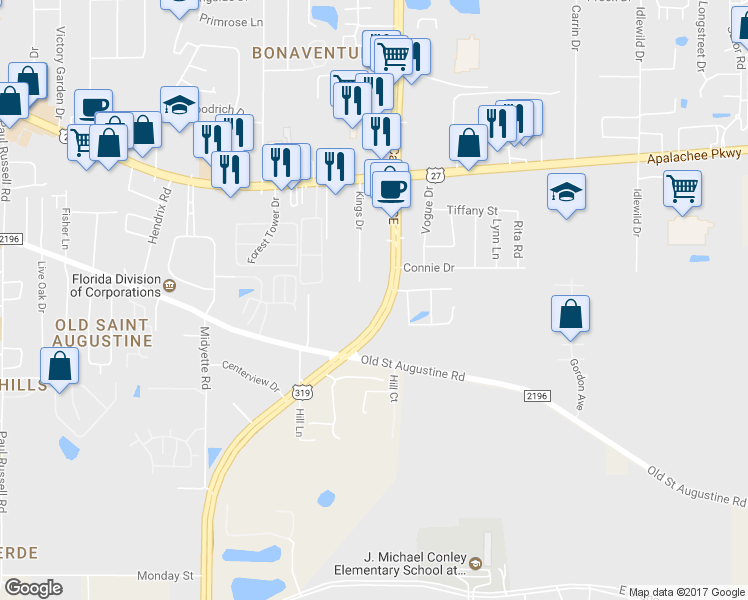 map of restaurants, bars, coffee shops, grocery stores, and more near 1676 Capital Circle Southeast in Tallahassee