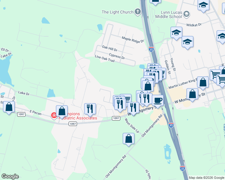 map of restaurants, bars, coffee shops, grocery stores, and more near 12540 Canyon Hill Drive in Willis