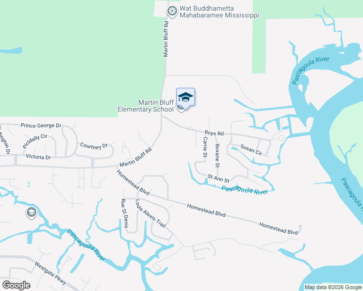 map of restaurants, bars, coffee shops, grocery stores, and more near 1311 Roys Road in Gautier