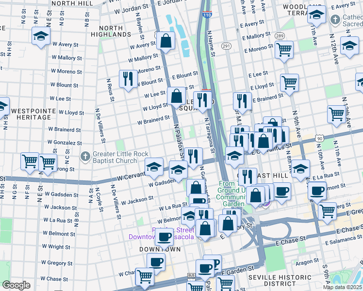 map of restaurants, bars, coffee shops, grocery stores, and more near 916 U.S. 29 in Pensacola