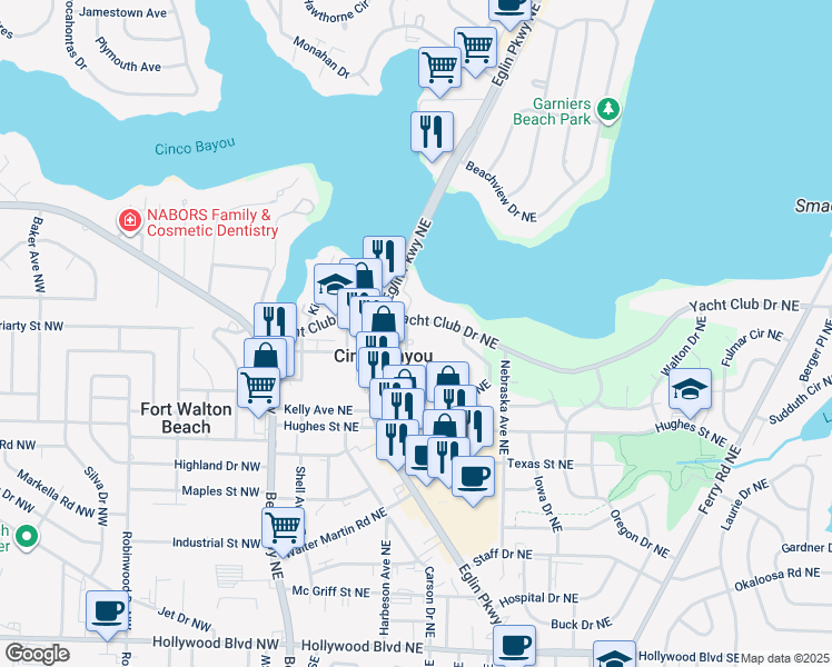 map of restaurants, bars, coffee shops, grocery stores, and more near 239 Troy Street Northeast in Fort Walton Beach