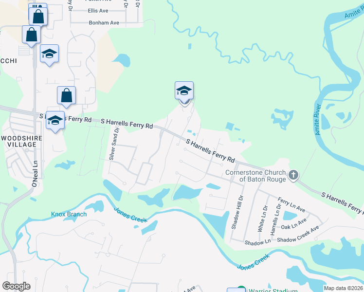 map of restaurants, bars, coffee shops, grocery stores, and more near 17503 Purple Martin Court in Baton Rouge