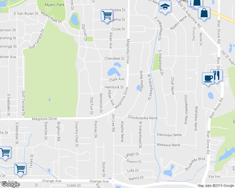 map of restaurants, bars, coffee shops, grocery stores, and more near 2017 Sumter Avenue in Tallahassee