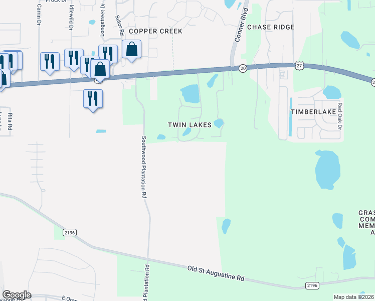 map of restaurants, bars, coffee shops, grocery stores, and more near 1526 Twin Lakes Circle in Tallahassee