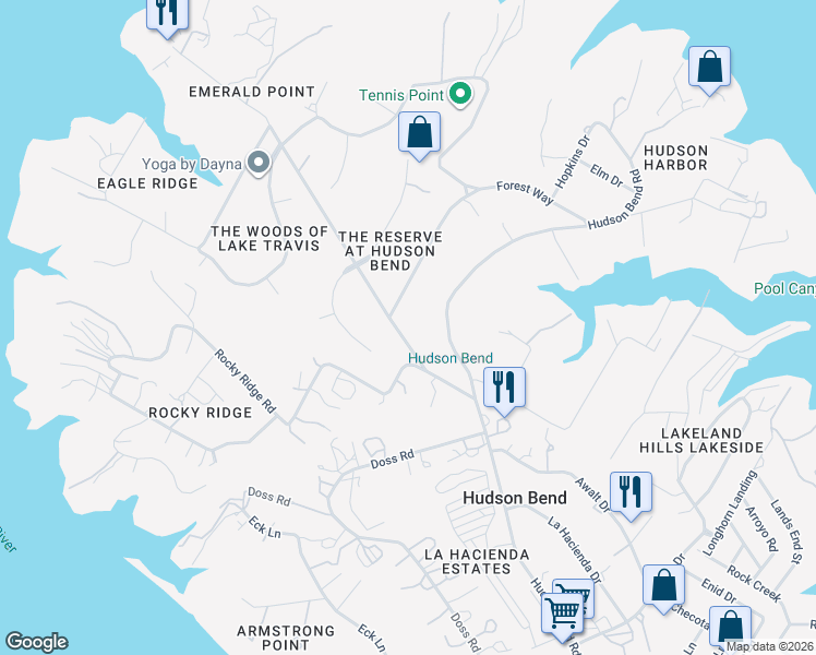 map of restaurants, bars, coffee shops, grocery stores, and more near 5519 Hiline Road in Austin