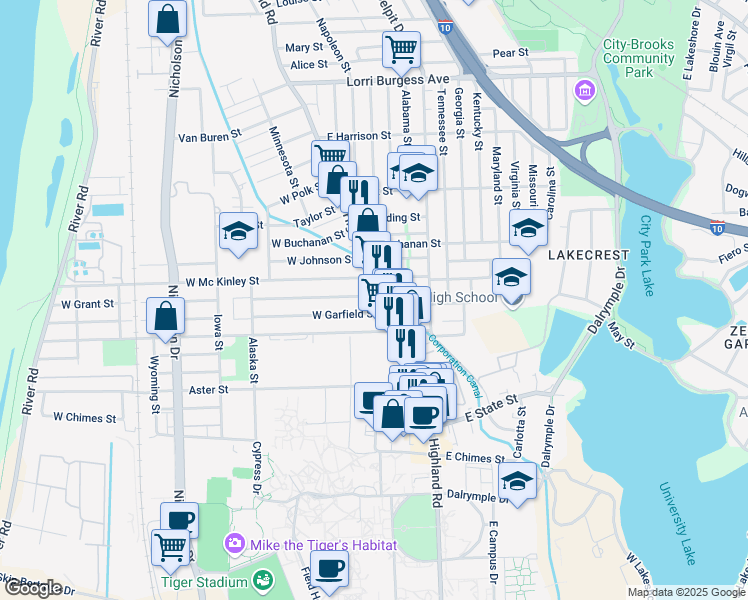 map of restaurants, bars, coffee shops, grocery stores, and more near 2700 Highland Road in Baton Rouge