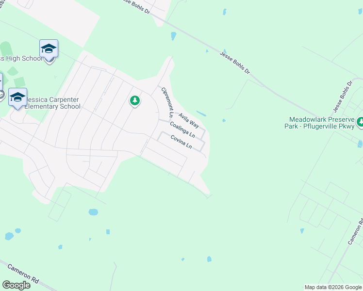 map of restaurants, bars, coffee shops, grocery stores, and more near 6617 Covina Lane in Pflugerville