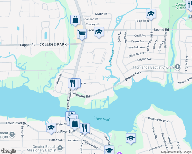 map of restaurants, bars, coffee shops, grocery stores, and more near 10311 Marsh Edge Court in Jacksonville