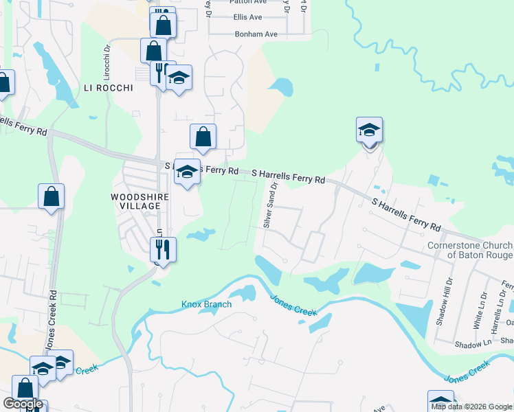 map of restaurants, bars, coffee shops, grocery stores, and more near 3116 Silver Sand Drive in Baton Rouge