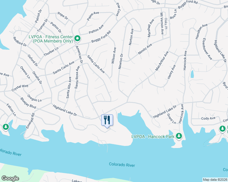 map of restaurants, bars, coffee shops, grocery stores, and more near 21001 Santa Rosa Avenue in Lago Vista