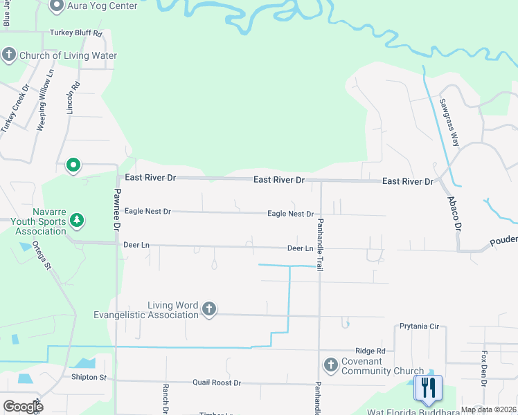 map of restaurants, bars, coffee shops, grocery stores, and more near 9116 Eagle Nest Drive in Navarre