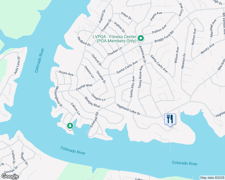 map of restaurants, bars, coffee shops, grocery stores, and more near 21648 Boggy Ford Road in Lago Vista