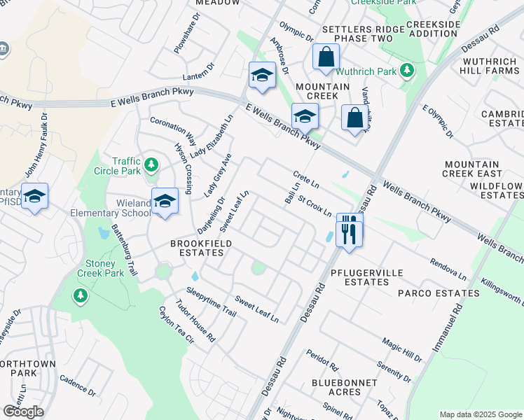 map of restaurants, bars, coffee shops, grocery stores, and more near 1412 Morning Mist Lane in Pflugerville