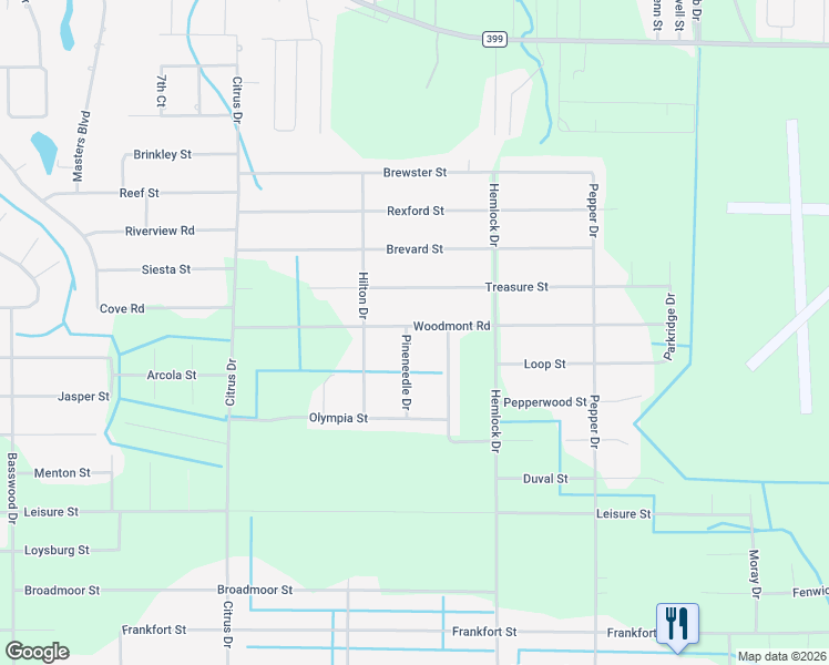 map of restaurants, bars, coffee shops, grocery stores, and more near 2424 Pineneedle Drive in Navarre