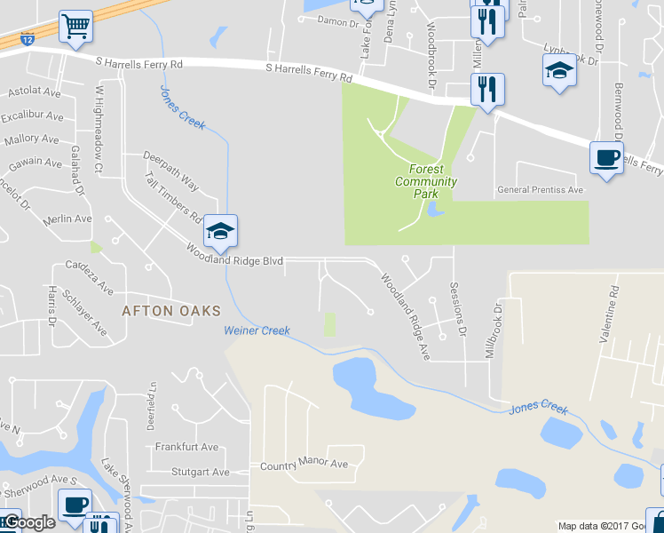 map of restaurants, bars, coffee shops, grocery stores, and more near 3101 Chapelwood Drive in Baton Rouge