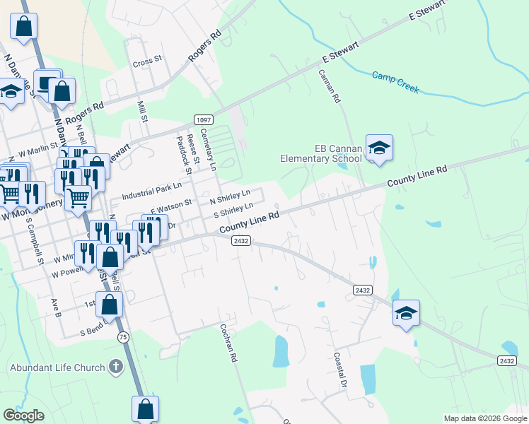 map of restaurants, bars, coffee shops, grocery stores, and more near 215 County Line Road in Willis