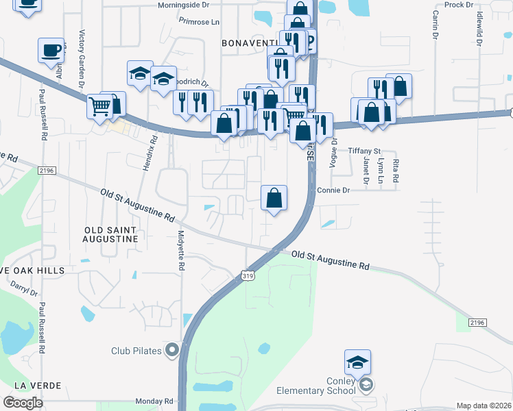map of restaurants, bars, coffee shops, grocery stores, and more near 1717 Augustine Place in Tallahassee
