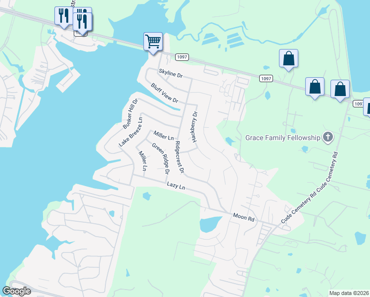 map of restaurants, bars, coffee shops, grocery stores, and more near 421 Greenbriar Drive in Willis