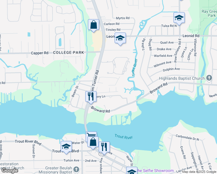 map of restaurants, bars, coffee shops, grocery stores, and more near 10334 Riverwalk Court in Jacksonville